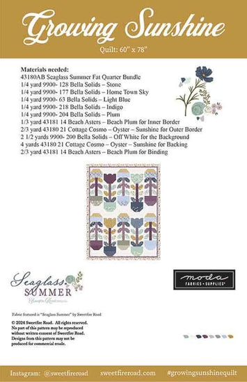 Image of the Growing Sunshine quilt pattern by Sweetfire Road for Moda Fabrics. Features the fabric requirements for the quilt.
Cute Little Fabric Shop