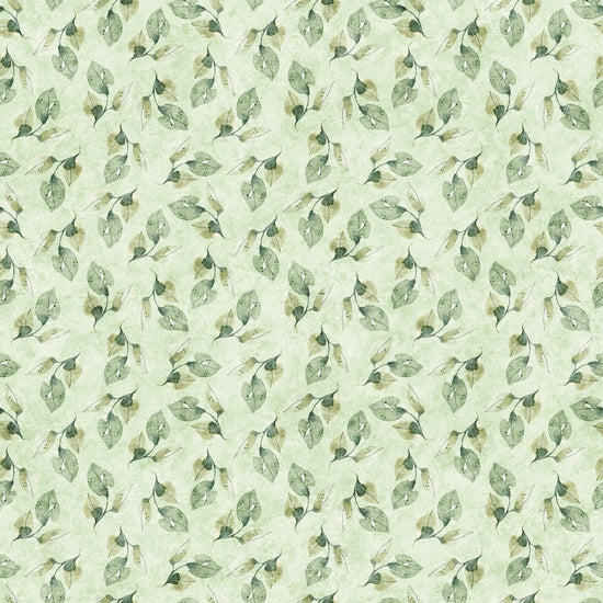 Image of the Enchanted Flower Sage quilting cotton fabric by Morris Creative Group for QT Fabrics. Features floral fabrics on a green background. 
Cute Little Fabric Shop