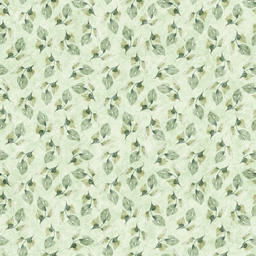 Image of the Enchanted Flower Sage quilting cotton fabric by Morris Creative Group for QT Fabrics. Features floral fabrics on a green background. 
Cute Little Fabric Shop
