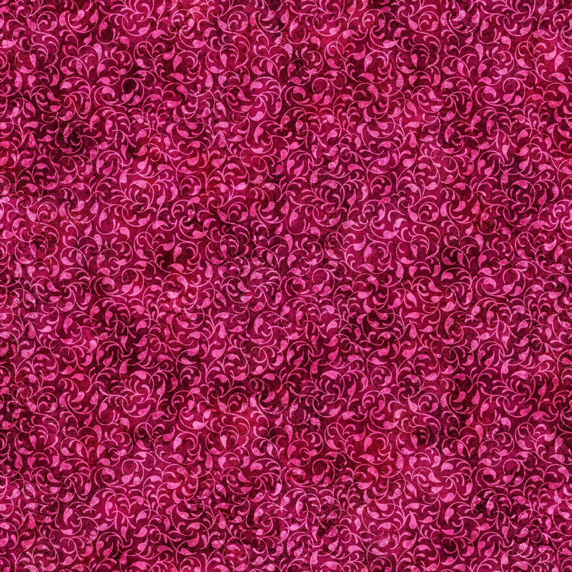 Image of the Enchanted Vine Raspberry quilting cotton fabric by Morris Creative Group for QT Fabrics. Features vines on a dark pink background. 
Cute Little Fabric Shop