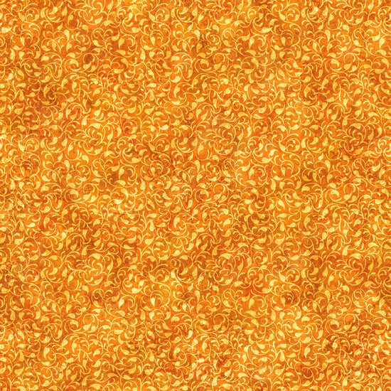 Image of the Enchanted Vine Burnt Orange quilting cotton fabric by Morris Creative Group for QT Fabrics. Features vines on a bright orange background. 
Cute Little Fabric Shop