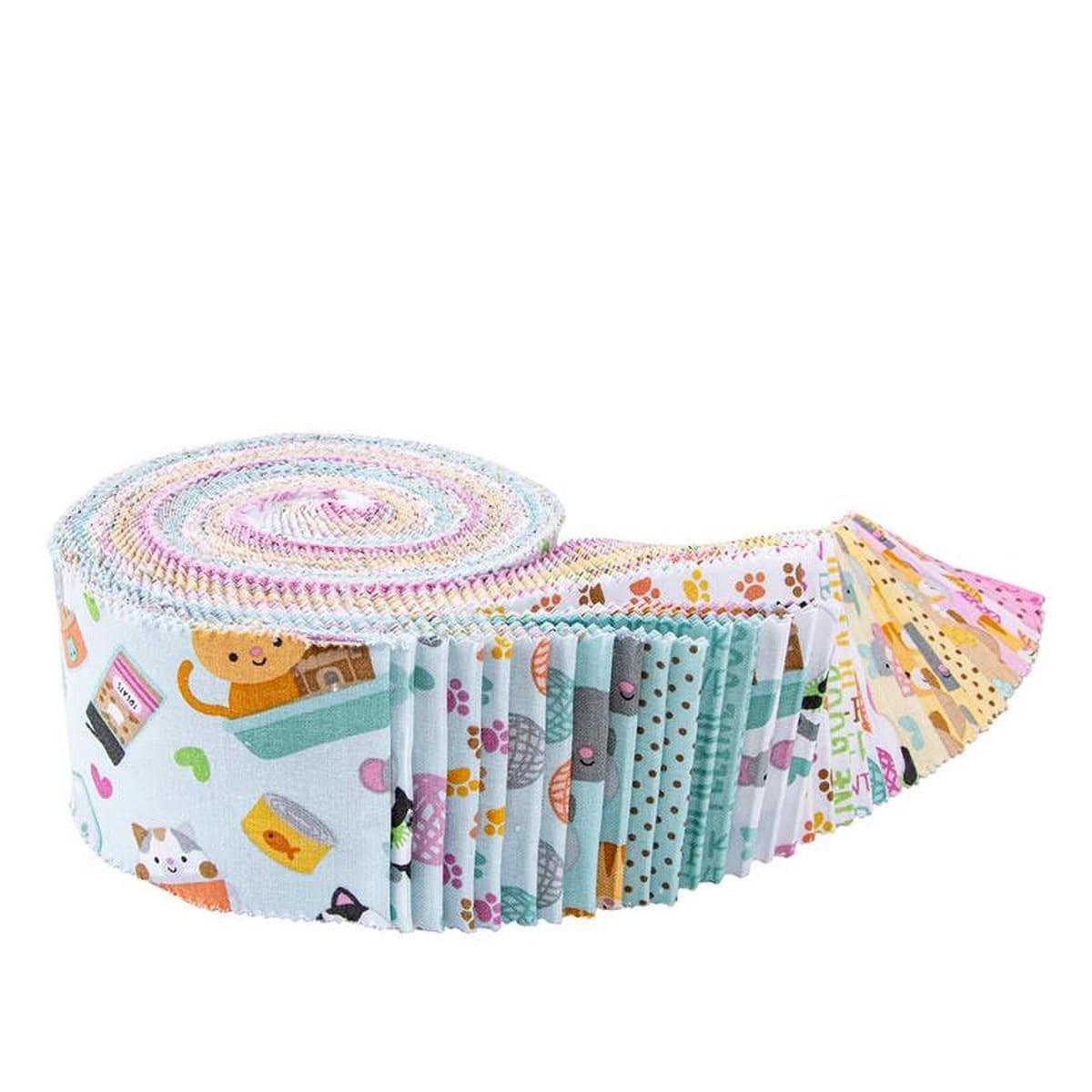Image of the Pretty Kitty rolie polie by Doodlebug Design Inc. for Riley Blake Designs. Features cat themed fabrics on various backgrounds. 
Cute Little Fabric Shop