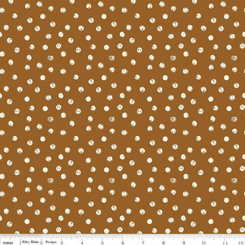 Blush &#39;n Butterscotch Dots Cinnamon quilting cotton fabric by Simple Simon & Company for Riley Blake Designs. Features small dots on a brown background. Cute Little Fabric Shop