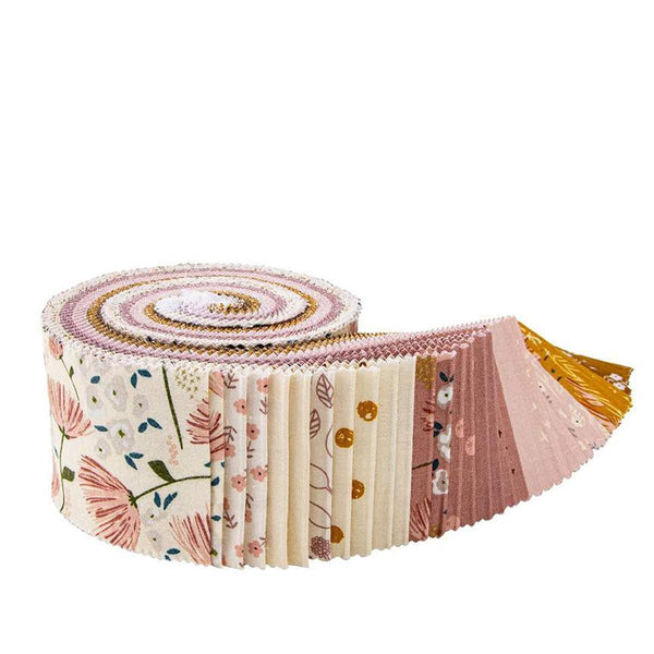 Image of the Blush n Butterscotch rolie polie by Simple Simon & Company for Riley Blake Designs. Features floral fabrics on various backgrounds. 
Cute Little Fabric Shop