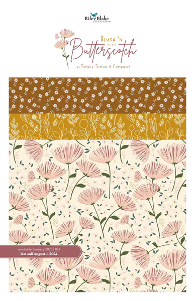 Image of the Blush n Butterscotch storyboard by Simple Simon & Company for Riley Blake Designs. Features floral fabrics on various backgrounds. 
Cute Little Fabric Shop