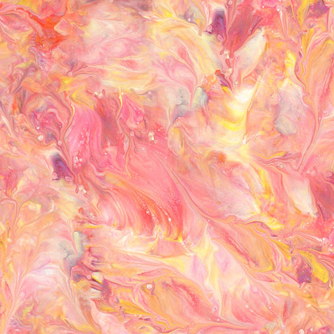 Image of the Mixology Mix Salmon quilting cotton fabric by Ocllo Mason For QT Fabrics. Features acrylic swirls on a pink background. 
Cute Little Fabric Shop