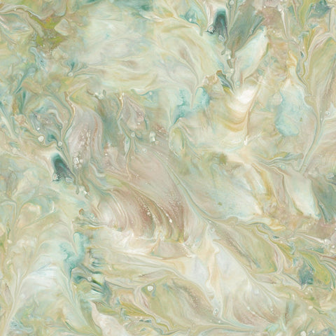 Image of the Mixology Mix Sage quilting cotton fabric by Ocllo Mason For QT Fabrics. Features acrylic swirls on a green background. 
Cute Little Fabric Shop