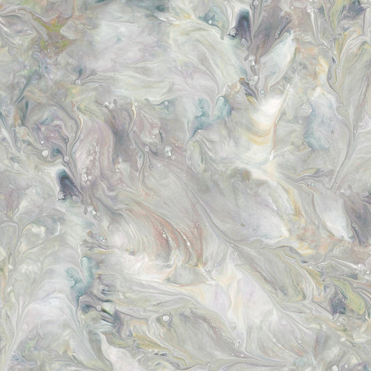 Image of the Mixology Mix Gray quilting cotton fabric by Ocllo Mason For QT Fabrics. Features acrylic swirls on a gray background. 
Cute Little Fabric Shop