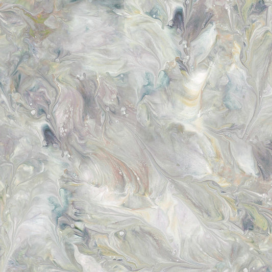 Image of the Mixology Mix Gray quilting cotton fabric by Ocllo Mason For QT Fabrics. Features acrylic swirls on a gray background. 
Cute Little Fabric Shop