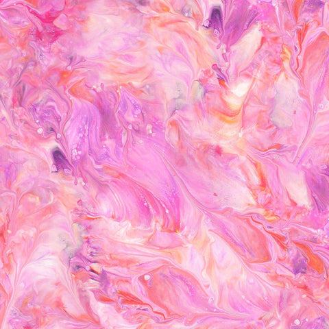 Image of the Mixology Mix Pink quilting cotton fabric by Ocllo Mason For QT Fabrics. Features acrylic swirls on a pink background. 
Cute Little Fabric Shop