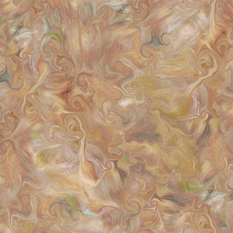 Image of the Mixology Blend Cocoa quilting cotton fabric by Ocllo Mason For QT Fabrics. Features acrylic swirls on a blue background. 
Cute Little Fabric Shop