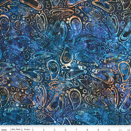 Image of the Batiks Toes in the Sand Dark Skies quilting cotton batik fabric. Features abstract hand-dyed patterns. Cute Little Fabric Shop