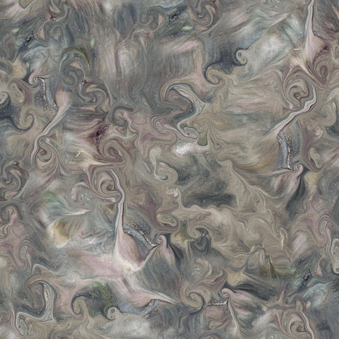 Image of the Mixology Blend Smoke quilting cotton fabric by Ocllo Mason For QT Fabrics. Features acrylic swirls on a gray background. 
Cute Little Fabric Shop