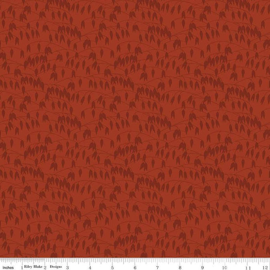 Image of the Sewing Your Oats Leaves Red Quilting cotton fabric by Karen Walker for Riley Blake Designs. Features branches and leaves on a red background. Cute Little Fabric Shop.