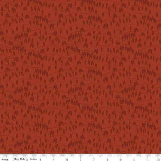 Image of the Sewing Your Oats Leaves Red Quilting cotton fabric by Karen Walker for Riley Blake Designs. Features branches and leaves on a red background. Cute Little Fabric Shop.