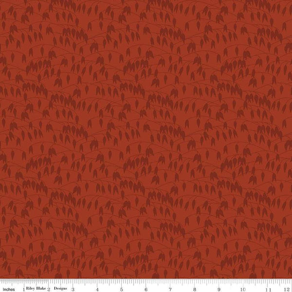 Image of the Sewing Your Oats Leaves Red Quilting cotton fabric by Karen Walker for Riley Blake Designs. Features branches and leaves on a red background. Cute Little Fabric Shop.