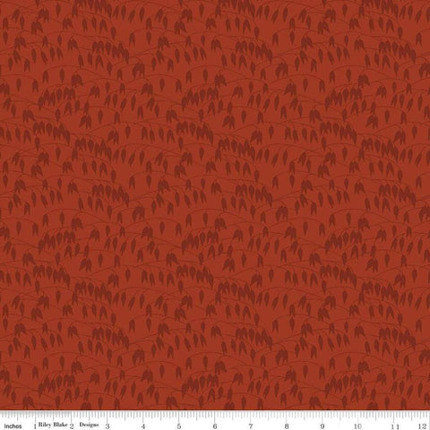 Image of the Sewing Your Oats Leaves Red Quilting cotton fabric by Karen Walker for Riley Blake Designs. Features branches and leaves on a red background. Cute Little Fabric Shop.