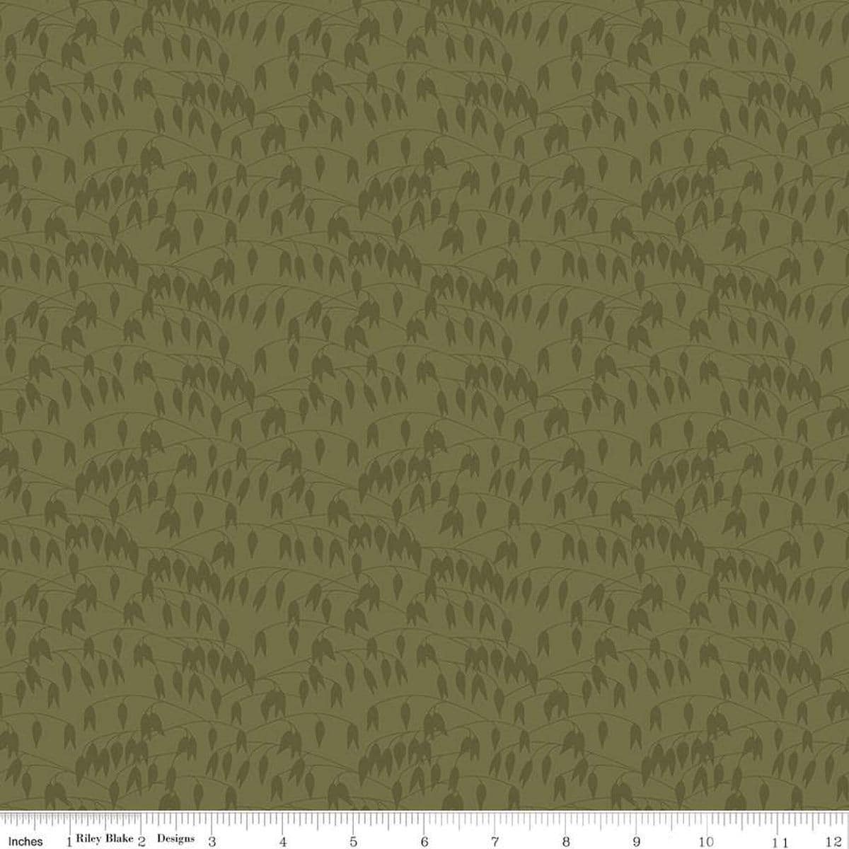 Image of the Sewing Your Oats Leaves Green Quilting cotton fabric by Karen Walker for Riley Blake Designs. Features branches and leaves on a green background. Cute Little Fabric Shop.