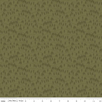Image of the Sewing Your Oats Leaves Green Quilting cotton fabric by Karen Walker for Riley Blake Designs. Features branches and leaves on a green background. Cute Little Fabric Shop.
