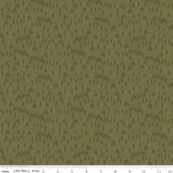 Image of the Sewing Your Oats Leaves Green Quilting cotton fabric by Karen Walker for Riley Blake Designs. Features branches and leaves on a green background. Cute Little Fabric Shop.