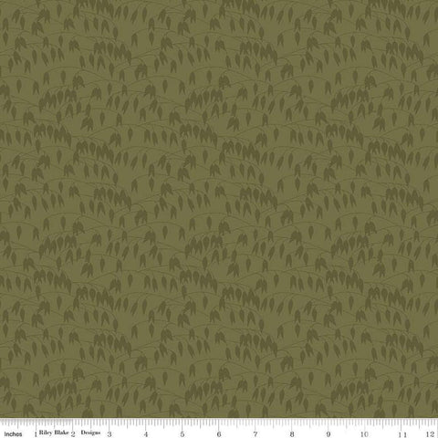 Image of the Sewing Your Oats Leaves Green Quilting cotton fabric by Karen Walker for Riley Blake Designs. Features branches and leaves on a green background. Cute Little Fabric Shop.