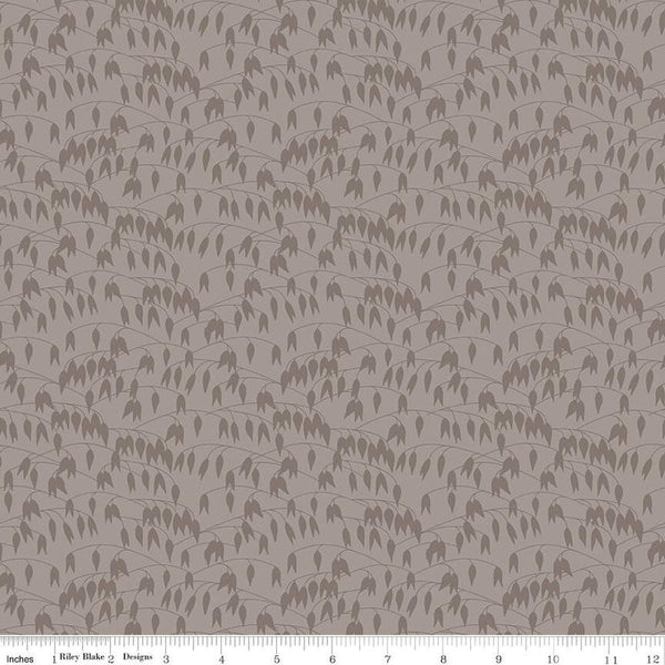 Image of the Sewing Your Oats Leaves Gray Quilting cotton fabric by Karen Walker for Riley Blake Designs. Features branches and leaves on a gray background. Cute Little Fabric Shop.