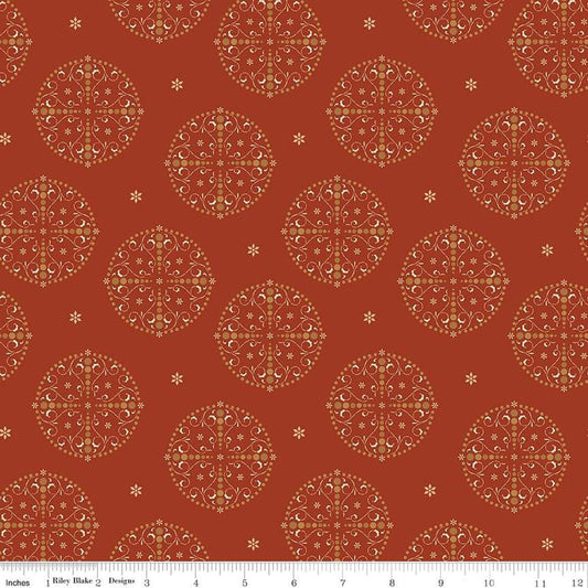 Image of the Sewing Your Oats Medallions Red Quilting cotton fabric by Karen Walker for Riley Blake Designs. Features circle medallions on a red background. Cute Little Fabric Shop.
