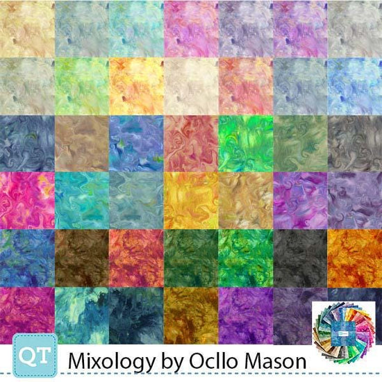 Image of the Mixology 10 Inch Stacker with quilting cotton fabric by QT Fabrics. Features swirl patterns on various colors. 
Cute Little Fabric Shop