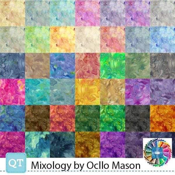 Image of the Mixology 10 Inch Stacker with quilting cotton fabric by QT Fabrics. Features swirl patterns on various colors. 
Cute Little Fabric Shop