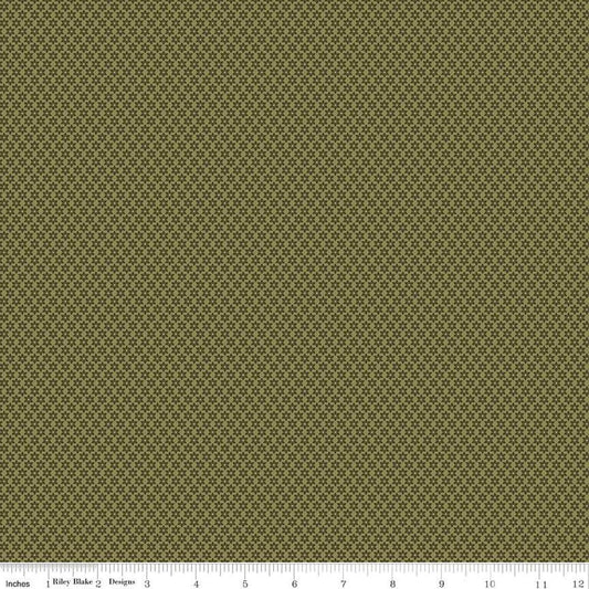 Image of the Sewing Your Oats Star Flowers Olive Quilting cotton fabric by Karen Walker for Riley Blake Designs. Features small flowers on a green background. Cute Little Fabric Shop.