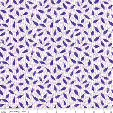 Image of the Plum Petals Leaves Cloud quilting cotton fabric by Diane Labombarbe for Riley Blake Designs. Features small leaves on a white background. Cute Little Fabric Shop
