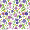 Image of the Plum Petals Floral Cloud quilting cotton fabric by Diane Labombarbe for Riley Blake Designs. Features flowers on a white background. Cute Little Fabric Shop