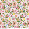 Image of the Sweet Spring Floral Pink quilting cotton fabric by Hester & Cook for Riley Blake Designs. Features flowers on a pink background. Cute Little Fabric Shop