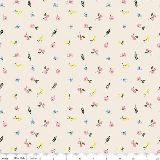Image of the Sweet Spring Ditsy Ivory quilting cotton fabric by Hester & Cook for Riley Blake Designs. Features flowers on a cream background. Cute Little Fabric Shop
