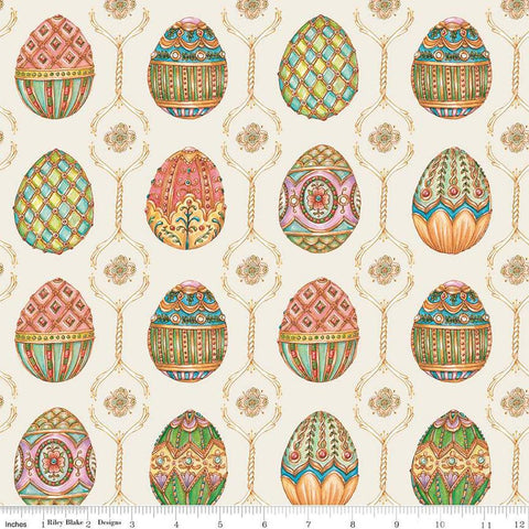 Image of the Sweet Spring Easter Eggs Ivory quilting cotton fabric by Hester & Cook for Riley Blake Designs. Features easter eggs on a cream background. Cute Little Fabric Shop