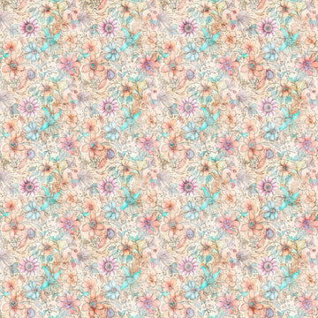 Image of the Enchanted Fairy Flowers Multi quilting cotton fabric by Morris Creative Group for QT Fabrics. Features floral fabrics on a cream background. 
Cute Little Fabric Shop