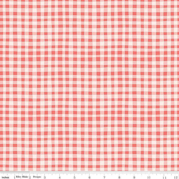 Clover Farm from Riley Blake Designs. Image depicts irregular pink gingham stripes. Quilting cotton fabric. 
Cute Little Fabric Shop