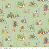 Image of the Peter Rabbit and Friends Characters Fern quilting cotton fabric by Beatrix Potter for Riley Blake Designs. Features characters on a green background. Cute Little Fabric Shop