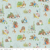 Image of the Peter Rabbit and Friends Characters Blue quilting cotton fabric by Beatrix Potter for Riley Blake Designs. Features characters on a blue background. Cute Little Fabric Shop