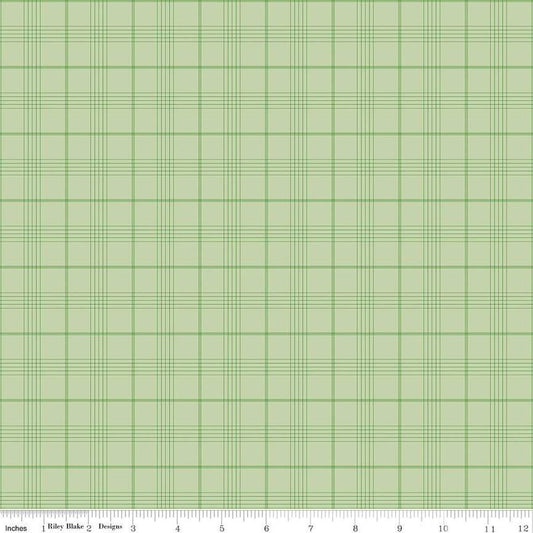 Image of the Peter Rabbit and Friends Plaid Sugar Fern quilting cotton fabric by Beatrix Potter for Riley Blake Designs. Features plaid on a green background. Cute Little Fabric Shop