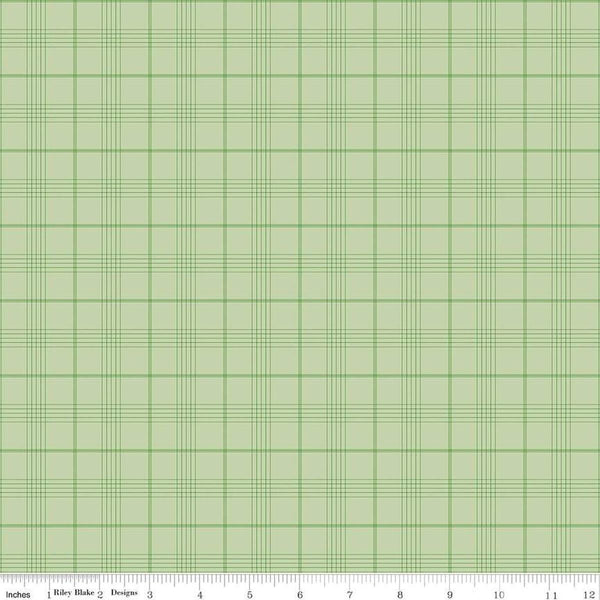 Image of the Peter Rabbit and Friends Plaid Sugar Fern quilting cotton fabric by Beatrix Potter for Riley Blake Designs. Features plaid on a green background. Cute Little Fabric Shop