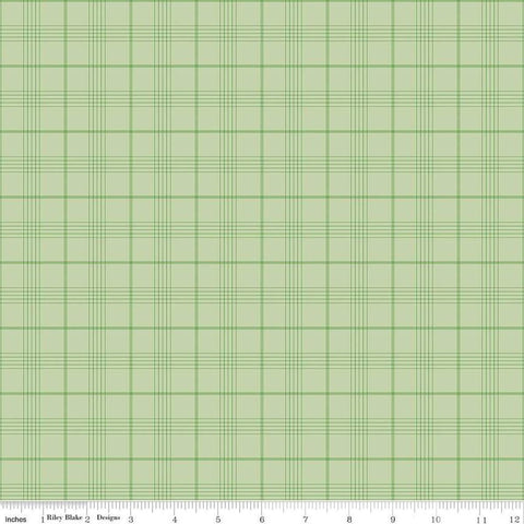 Image of the Peter Rabbit and Friends Plaid Sugar Fern quilting cotton fabric by Beatrix Potter for Riley Blake Designs. Features plaid on a green background. Cute Little Fabric Shop