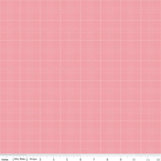 Image of the Peter Rabbit and Friends Plaid Sugar Pink quilting cotton fabric by Beatrix Potter for Riley Blake Designs. Features plaid on a pink background. Cute Little Fabric Shop
