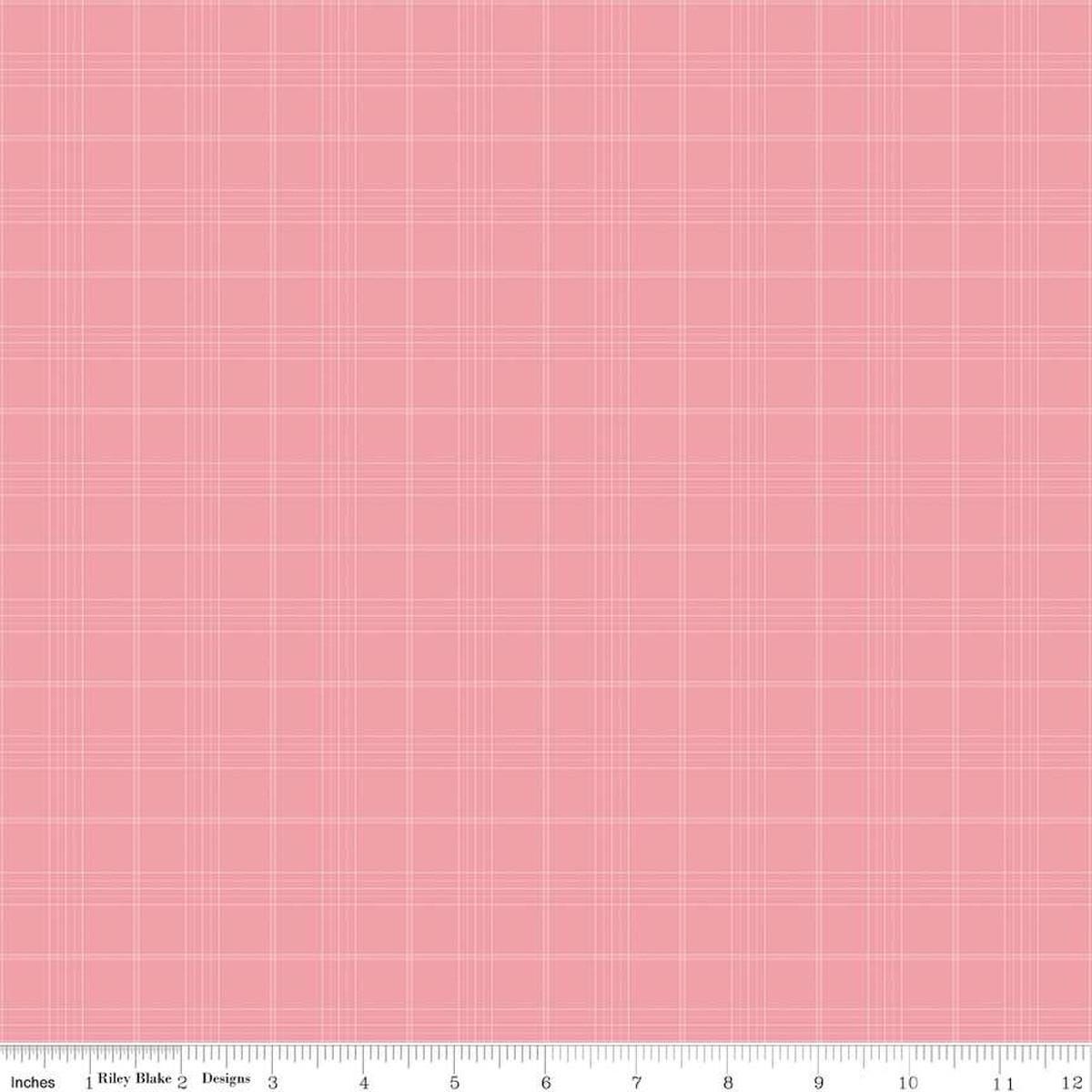Image of the Peter Rabbit and Friends Plaid Sugar Pink quilting cotton fabric by Beatrix Potter for Riley Blake Designs. Features plaid on a pink background. Cute Little Fabric Shop