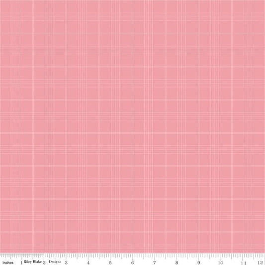 Image of the Peter Rabbit and Friends Plaid Sugar Pink quilting cotton fabric by Beatrix Potter for Riley Blake Designs. Features plaid on a pink background. Cute Little Fabric Shop