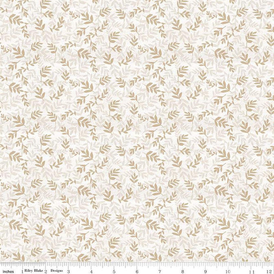 Image of the Covered Bridges in Spring Leaves White by Quilting Cotton Fabric. Features tone on tone stems on a white background. Cute Little Fabric Shop