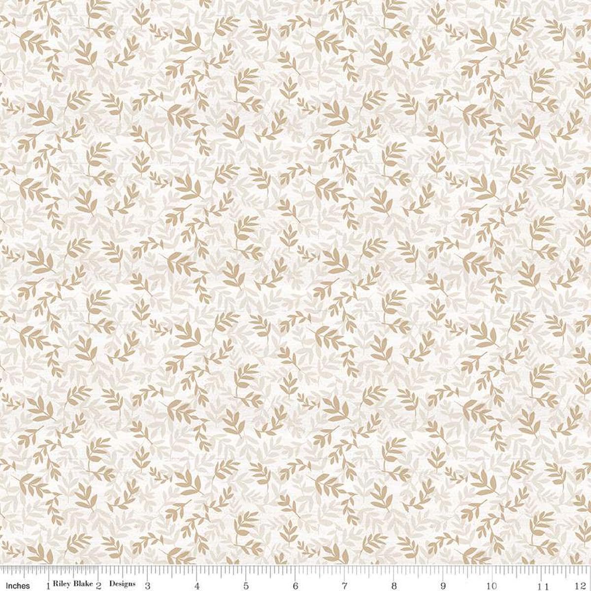 Image of the Covered Bridges in Spring Leaves White by Quilting Cotton Fabric. Features tone on tone stems on a white background. Cute Little Fabric Shop