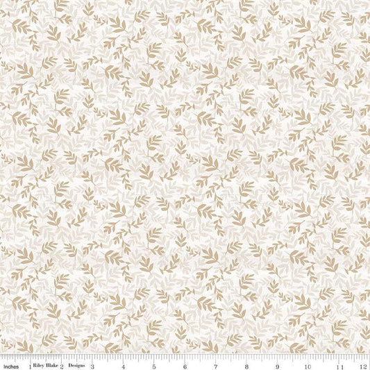 Image of the Covered Bridges in Spring Leaves White by Quilting Cotton Fabric. Features tone on tone stems on a white background. Cute Little Fabric Shop