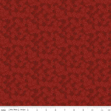 Image of the Covered Bridges in Spring Leaves Red by Quilting Cotton Fabric. Features tone on tone stems on a red background. Cute Little Fabric Shop