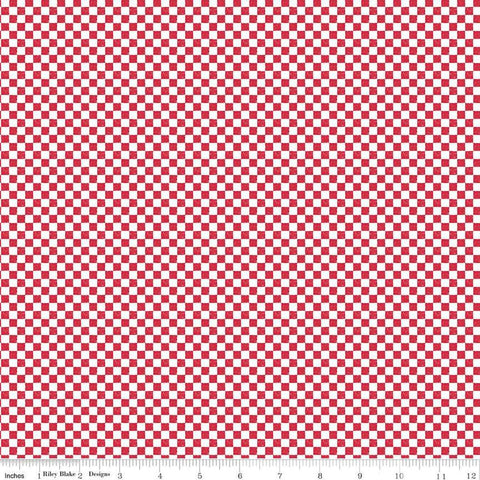 Image of the Check Please! 1/4 inch Check Red quilting cotton fabric by Riley Blake Designs. Features a small printed gingham checkered pattern with a red checkered print. Cute Little Fabric Shop